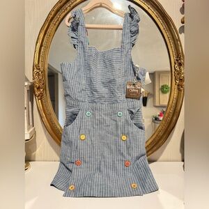 Matilda Jane Blue and White Striped Overalls with Colorful Buttons